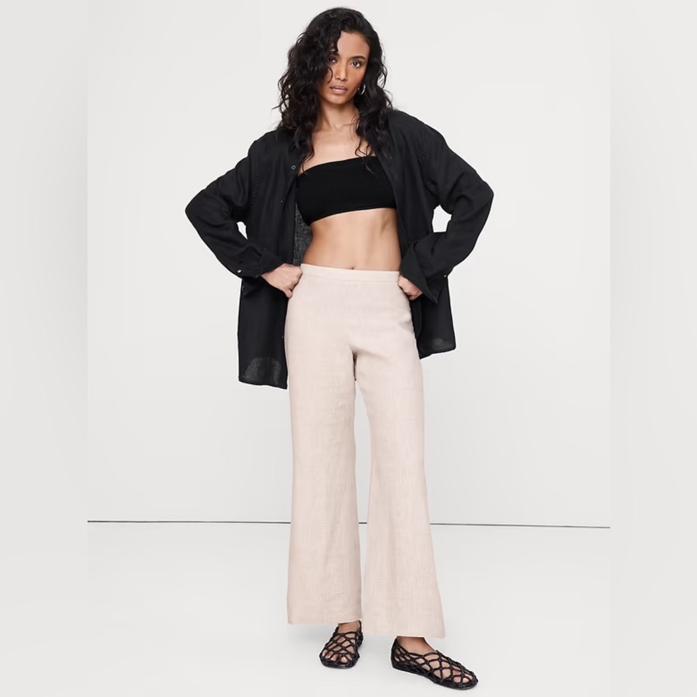NWT! Banana Republic Mid-Rise Kick-Flare Linen Ankle Pant - Multiple #875194🩷